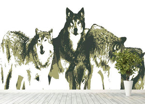 Vector Realistic Wolves Pack Drawing Wall Mural Wallpaper - Canvas Art Rocks - 4
