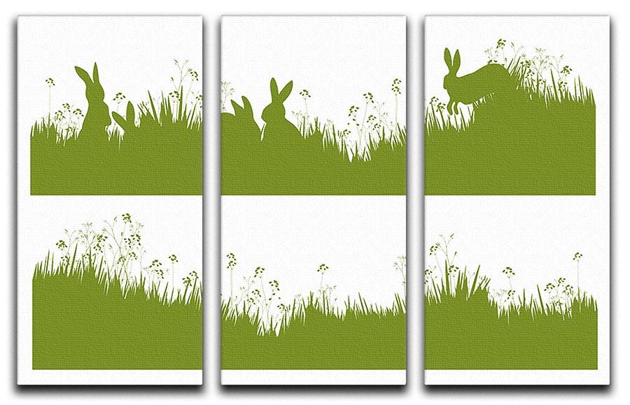 Vector silhouette rabbits in grass background 3 Split Panel Canvas Print - Canvas Art Rocks - 1