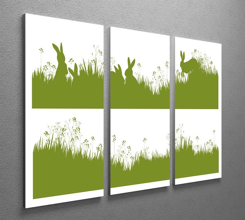 Vector silhouette rabbits in grass background 3 Split Panel Canvas Print - Canvas Art Rocks - 2