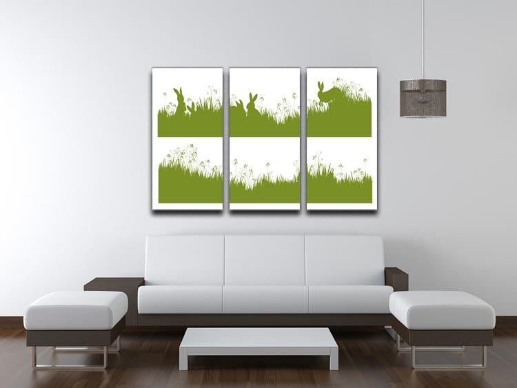 Vector silhouette rabbits in grass background 3 Split Panel Canvas Print - Canvas Art Rocks - 3