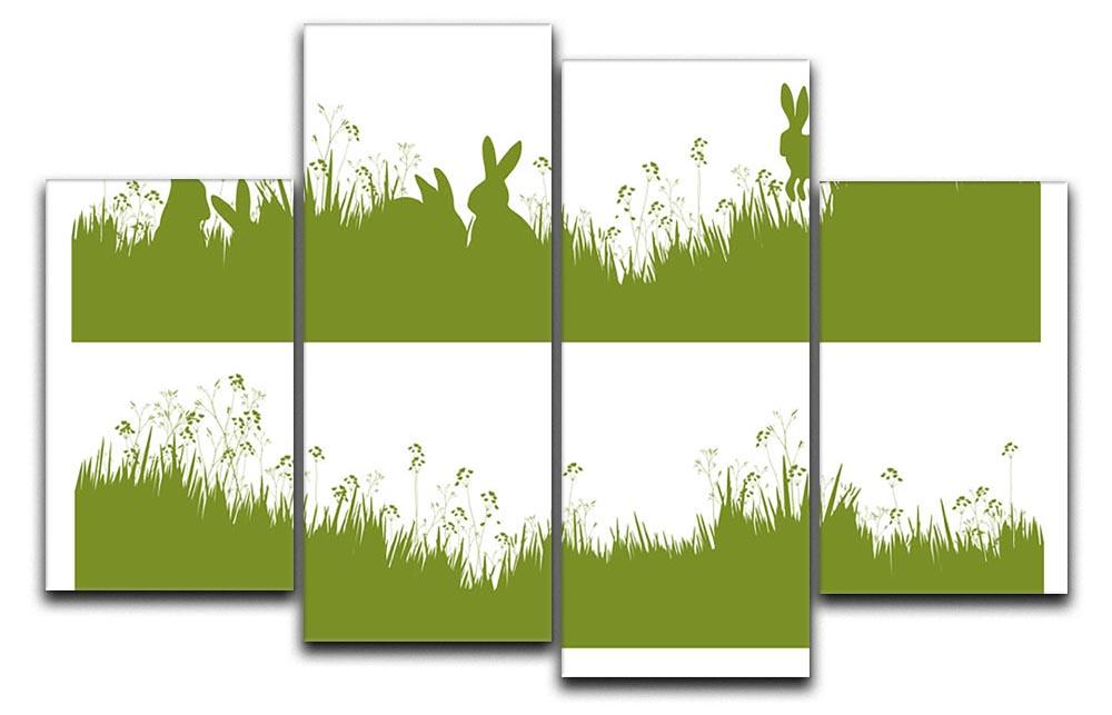 Vector silhouette rabbits in grass background 4 Split Panel Canvas - Canvas Art Rocks - 1