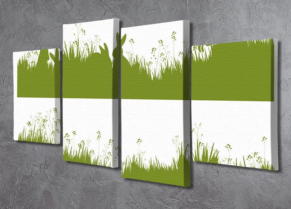 Vector silhouette rabbits in grass background 4 Split Panel Canvas - Canvas Art Rocks - 2