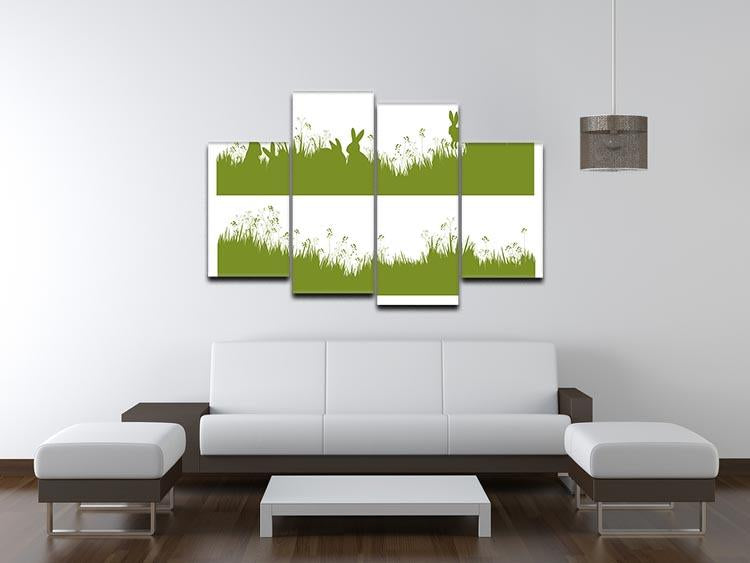 Vector silhouette rabbits in grass background 4 Split Panel Canvas - Canvas Art Rocks - 3