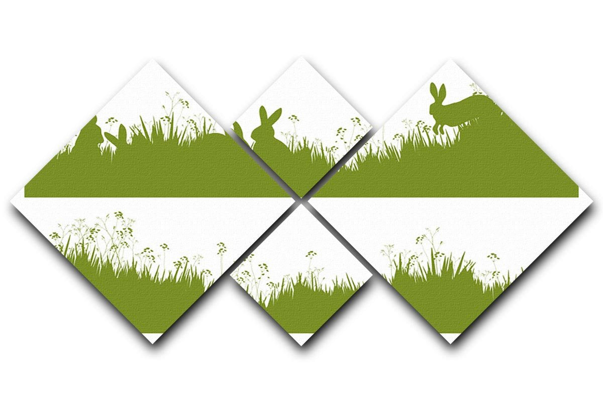 Vector silhouette rabbits in grass background 4 Square Multi Panel Canvas - Canvas Art Rocks - 1