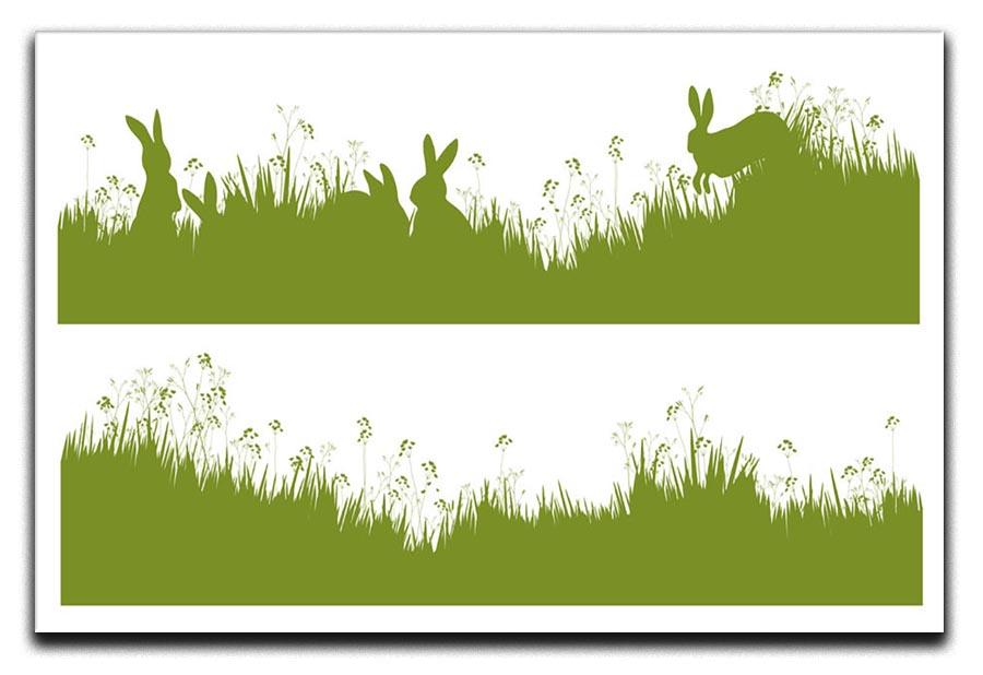 Vector silhouette rabbits in grass background Canvas Print or Poster - Canvas Art Rocks - 1