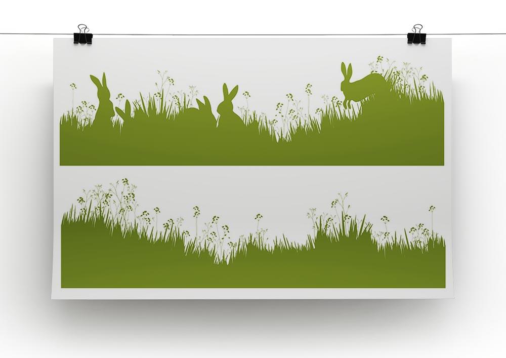 Vector silhouette rabbits in grass background Canvas Print or Poster - Canvas Art Rocks - 2