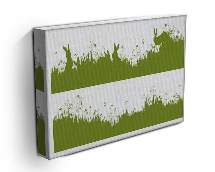 Vector silhouette rabbits in grass background Canvas Print or Poster - Canvas Art Rocks - 3