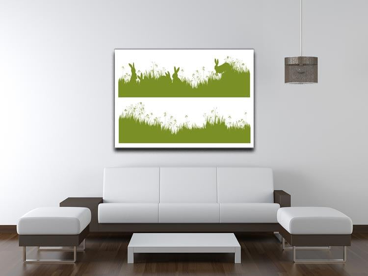 Vector silhouette rabbits in grass background Canvas Print or Poster - Canvas Art Rocks - 4
