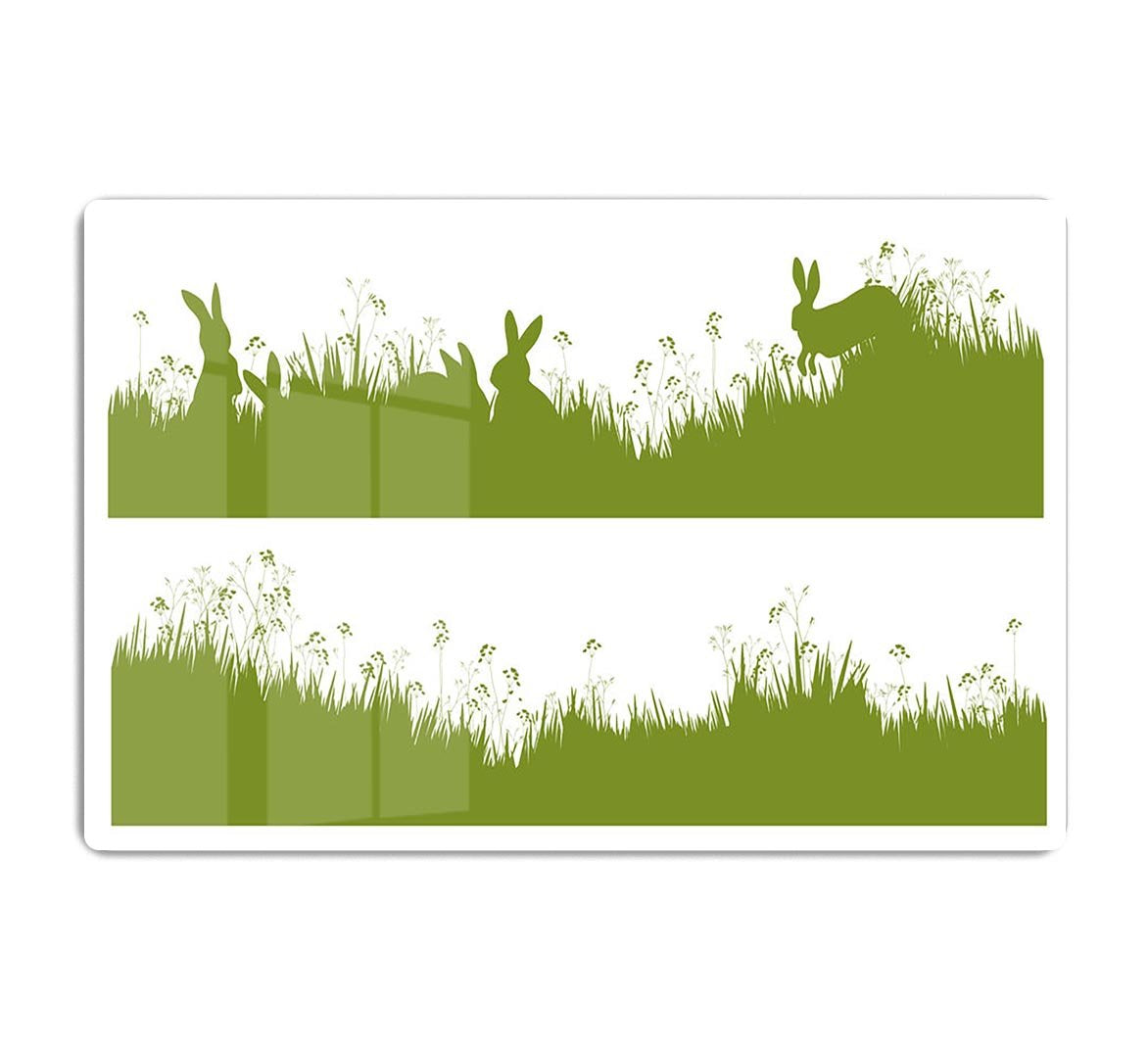 Vector silhouette rabbits in grass background HD Metal Print - Canvas Art Rocks - 1