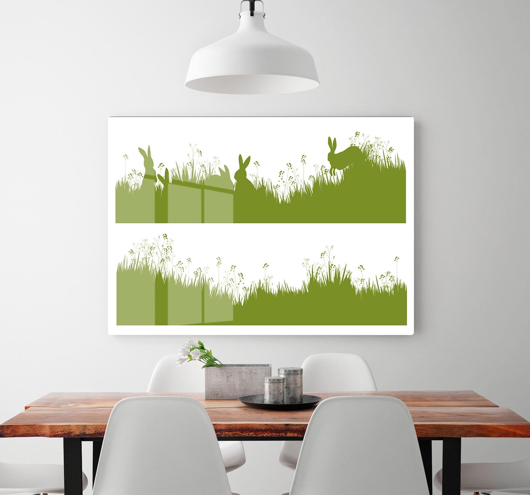 Vector silhouette rabbits in grass background HD Metal Print - Canvas Art Rocks - 2