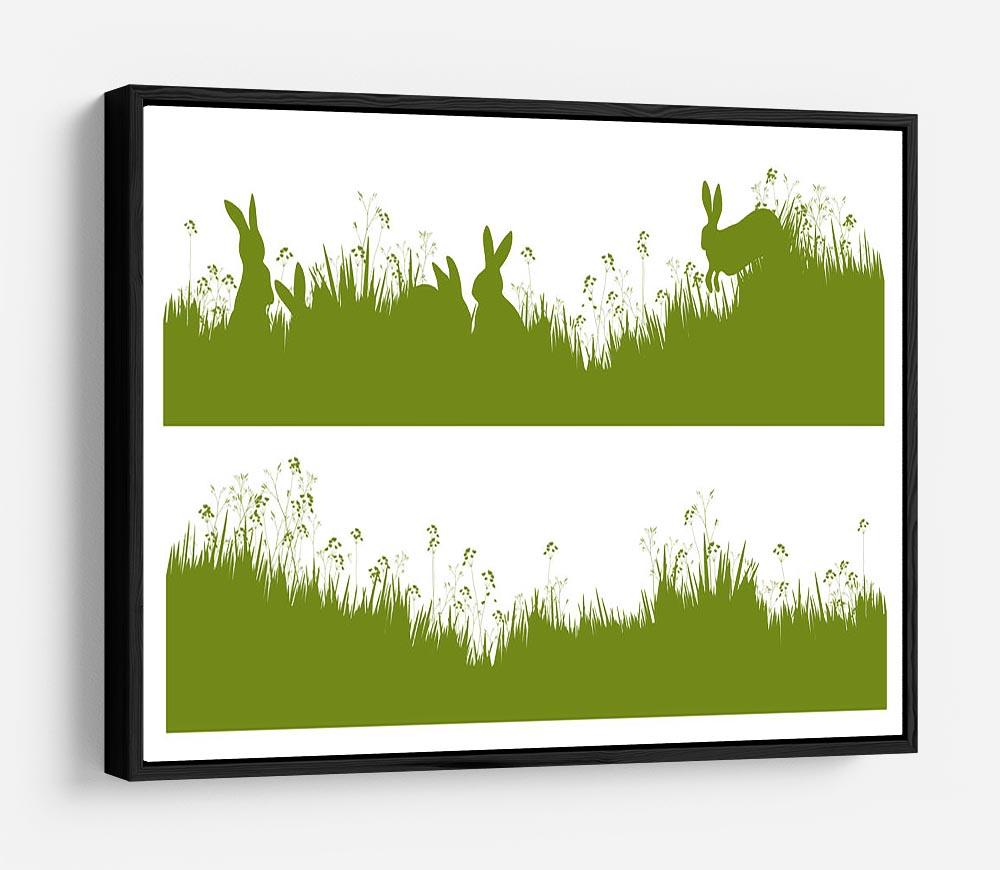 Vector silhouette rabbits in grass background HD Metal Print - Canvas Art Rocks - 6