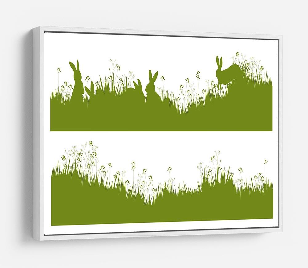 Vector silhouette rabbits in grass background HD Metal Print - Canvas Art Rocks - 7
