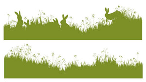 Vector silhouette rabbits in grass background Wall Mural Wallpaper - Canvas Art Rocks - 1
