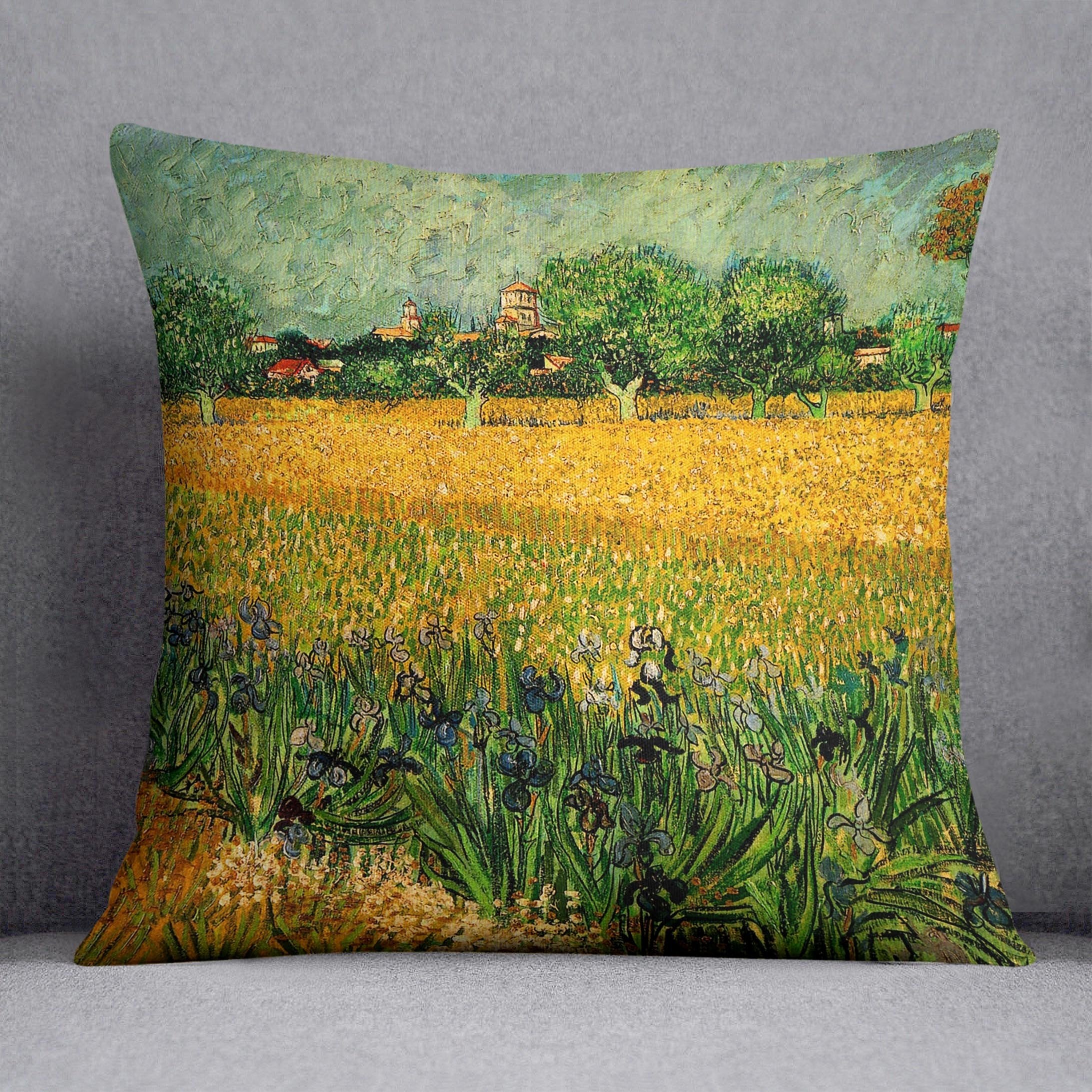 View of Arles with Irises in the Foreground by Van Gogh Throw Pillow