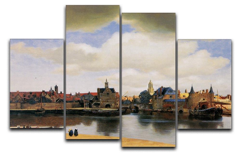 View of Delft by Vermeer 4 Split Panel Canvas - Canvas Art Rocks - 1
