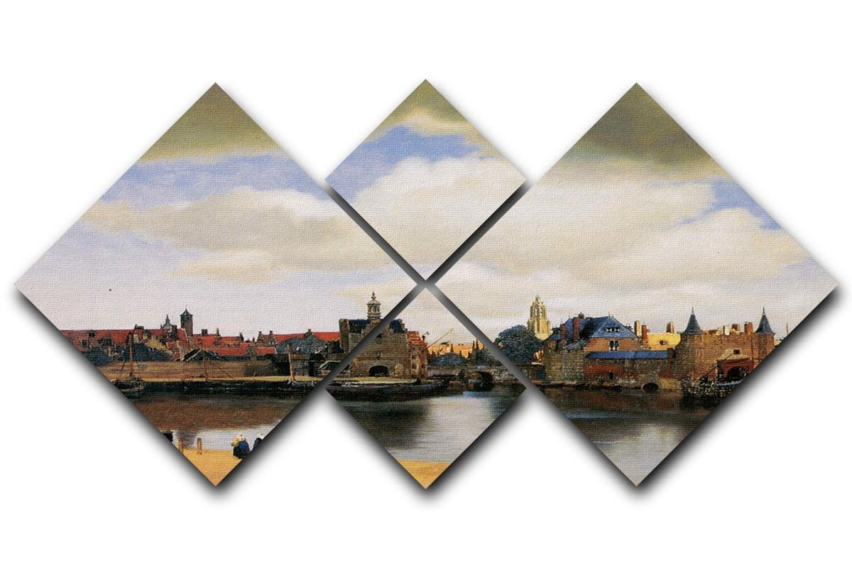 View of Delft by Vermeer 4 Square Multi Panel Canvas - Canvas Art Rocks - 1