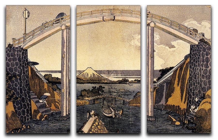 View of Mount Fuji by Hokusai 3 Split Panel Canvas Print - Canvas Art Rocks - 1