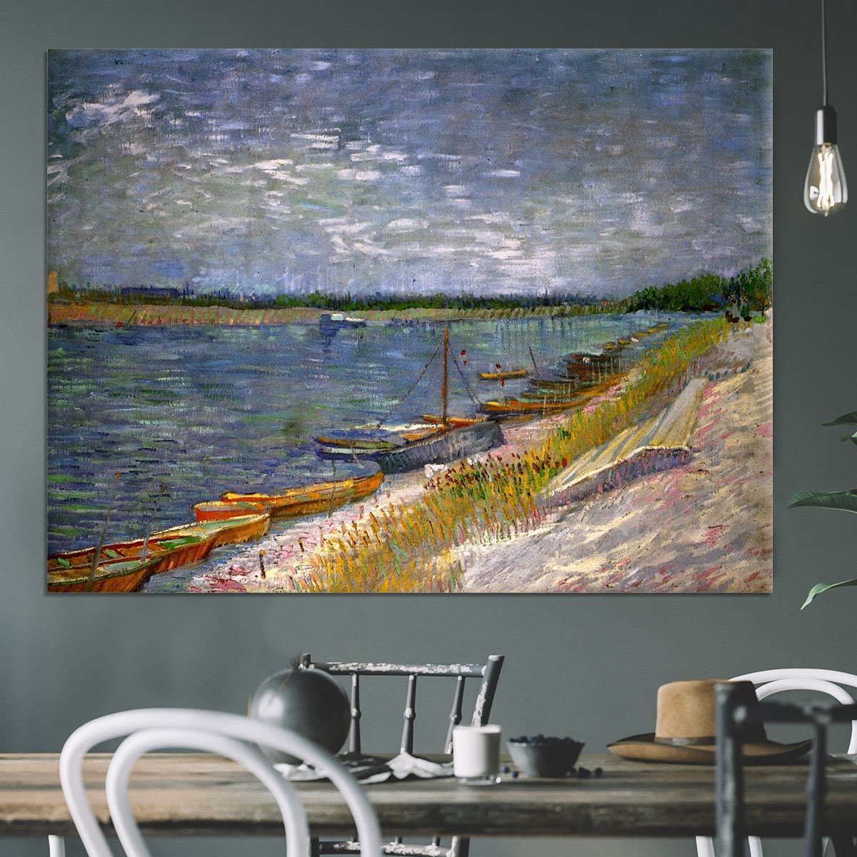 View of a River with Rowing Boats by Van Gogh Canvas Print or Poster