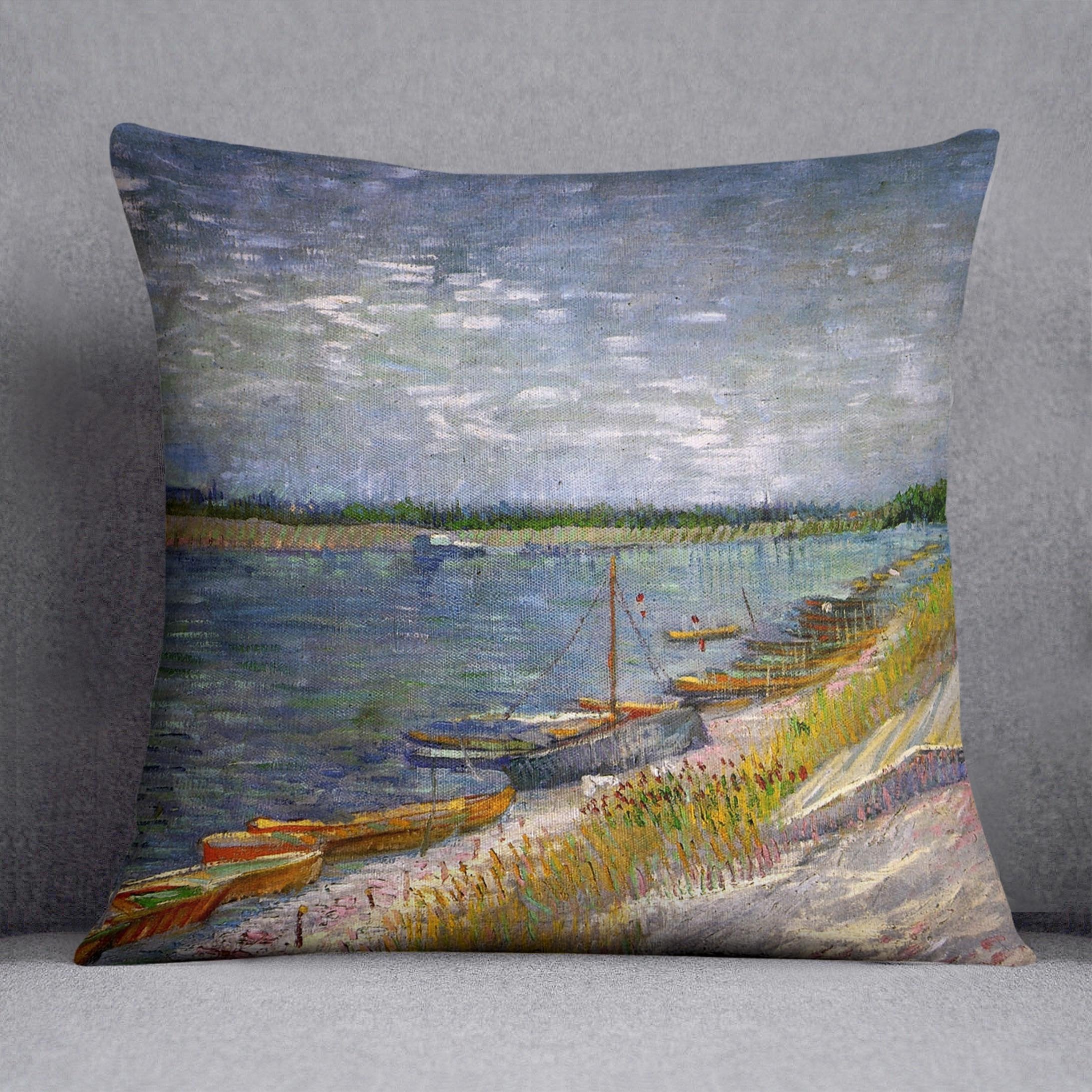 View of a River with Rowing Boats by Van Gogh Throw Pillow