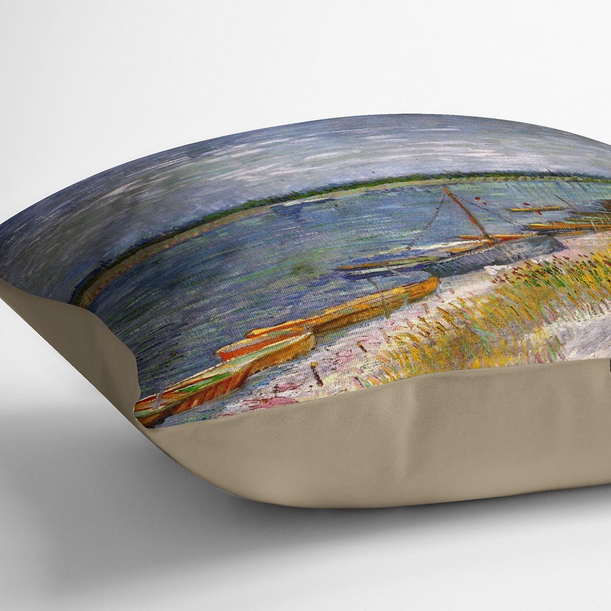 View of a River with Rowing Boats by Van Gogh Throw Pillow