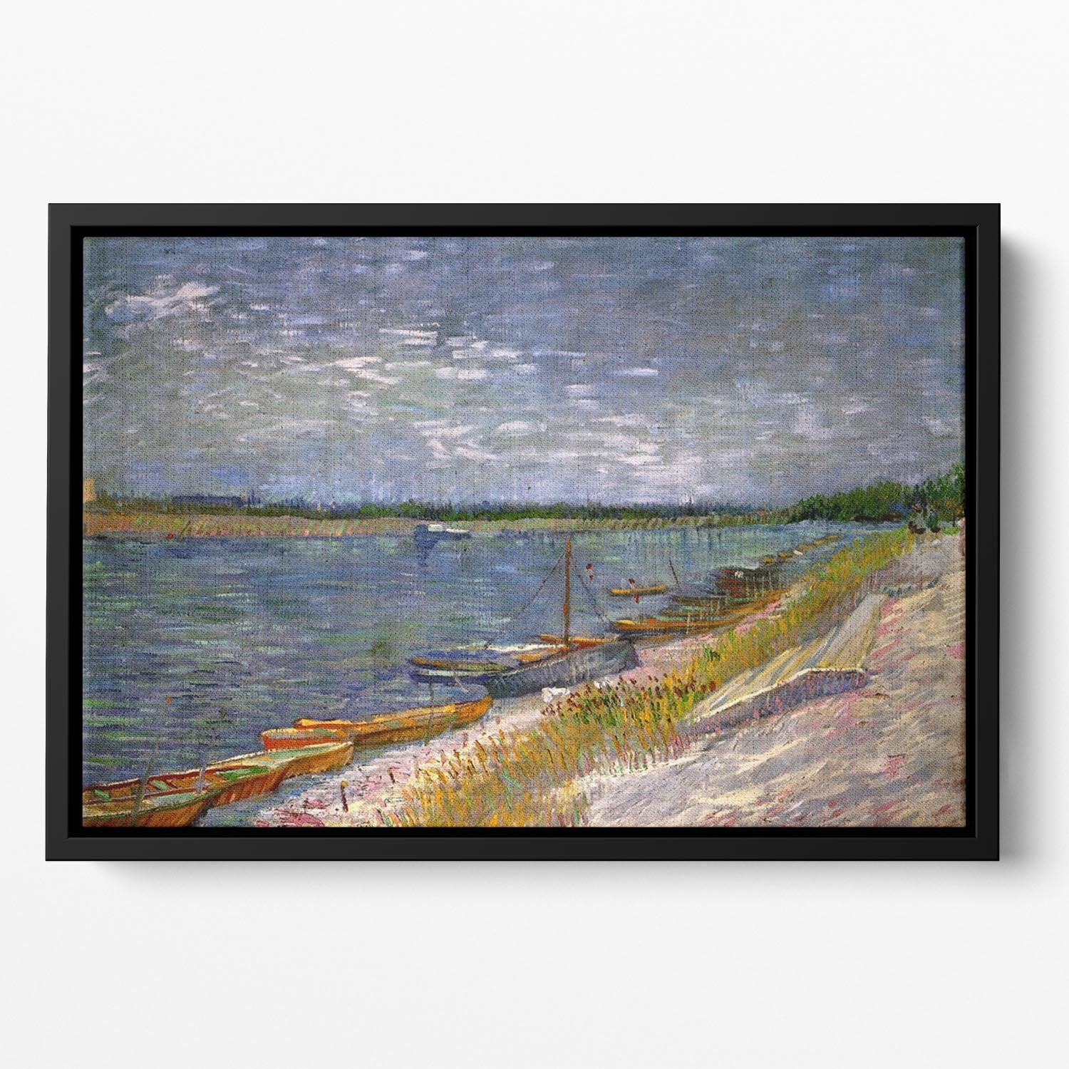 View of a River with Rowing Boats by Van Gogh Floating Framed Canvas