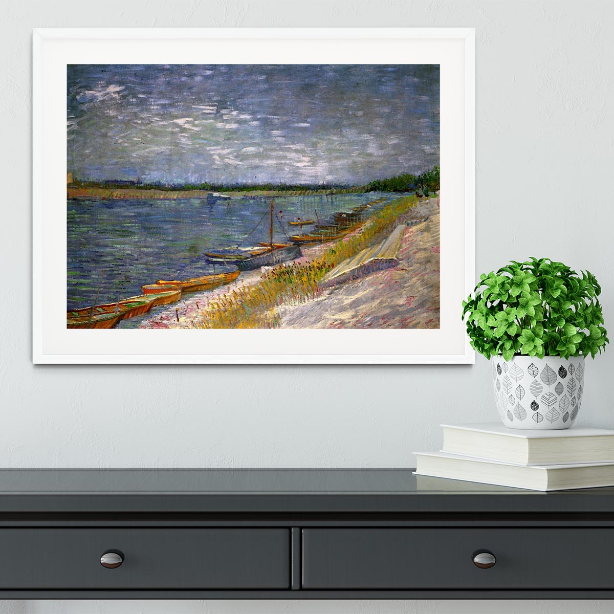 View of a River with Rowing Boats by Van Gogh Framed Print - Canvas Art Rocks - 5