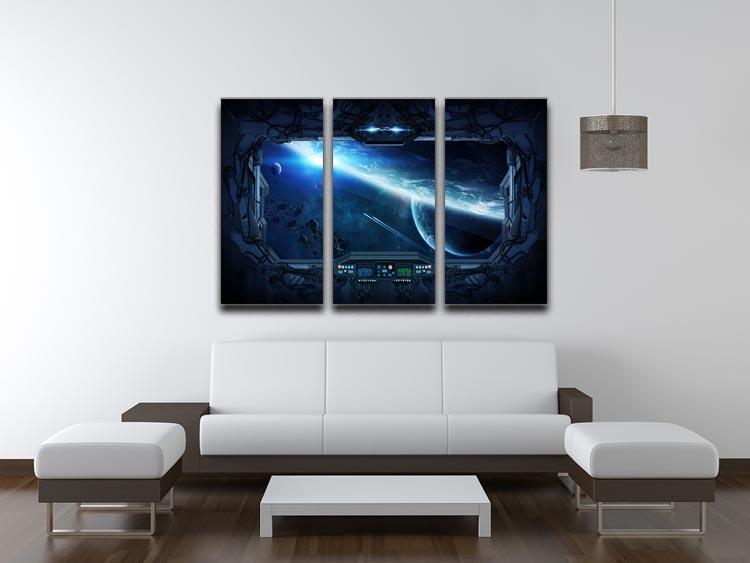 View of outer space from the window of a space station 3 Split Panel Canvas Print - Canvas Art Rocks - 3