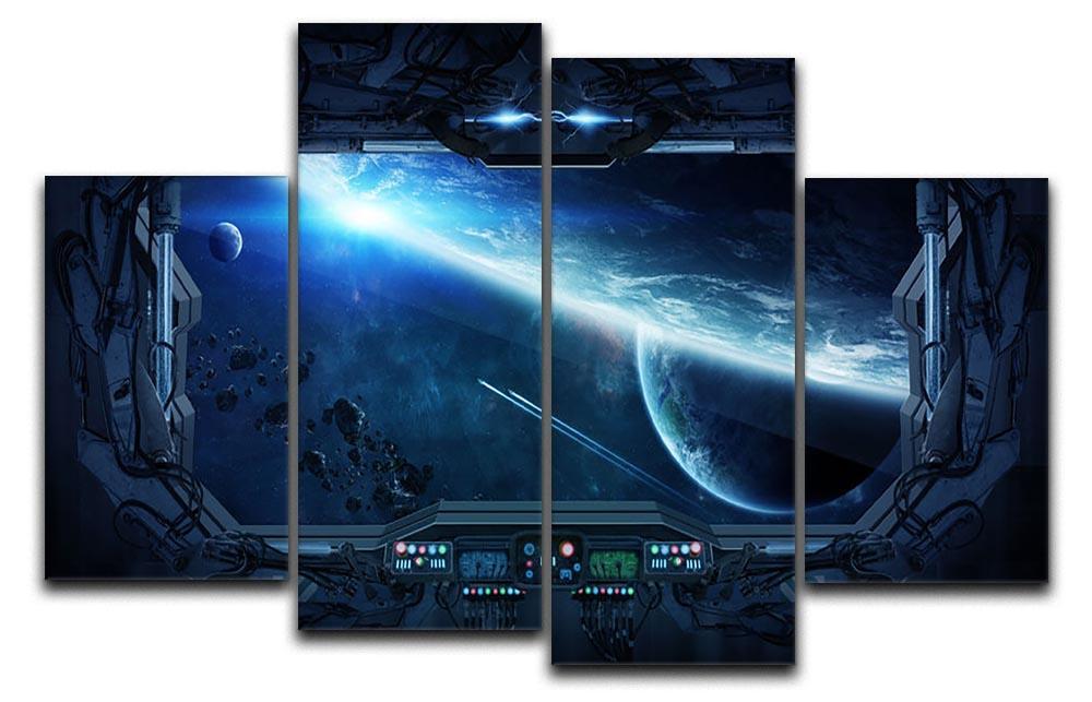 View of outer space from the window of a space station 4 Split Panel Canvas  - Canvas Art Rocks - 1