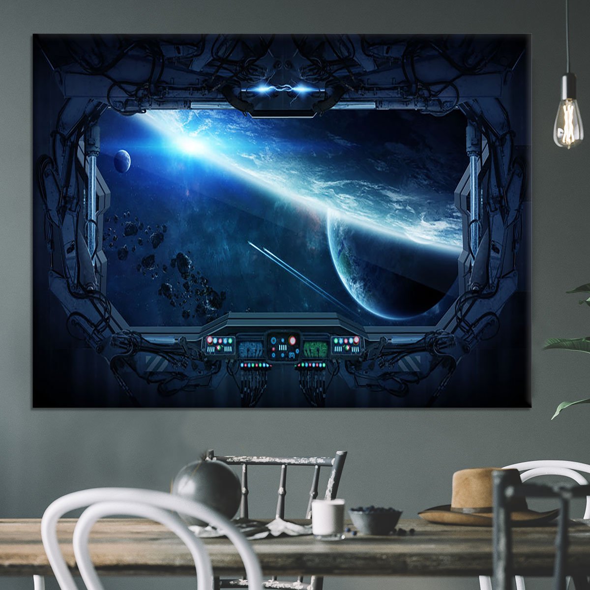 View of outer space from the window of a space station Canvas Print or Poster