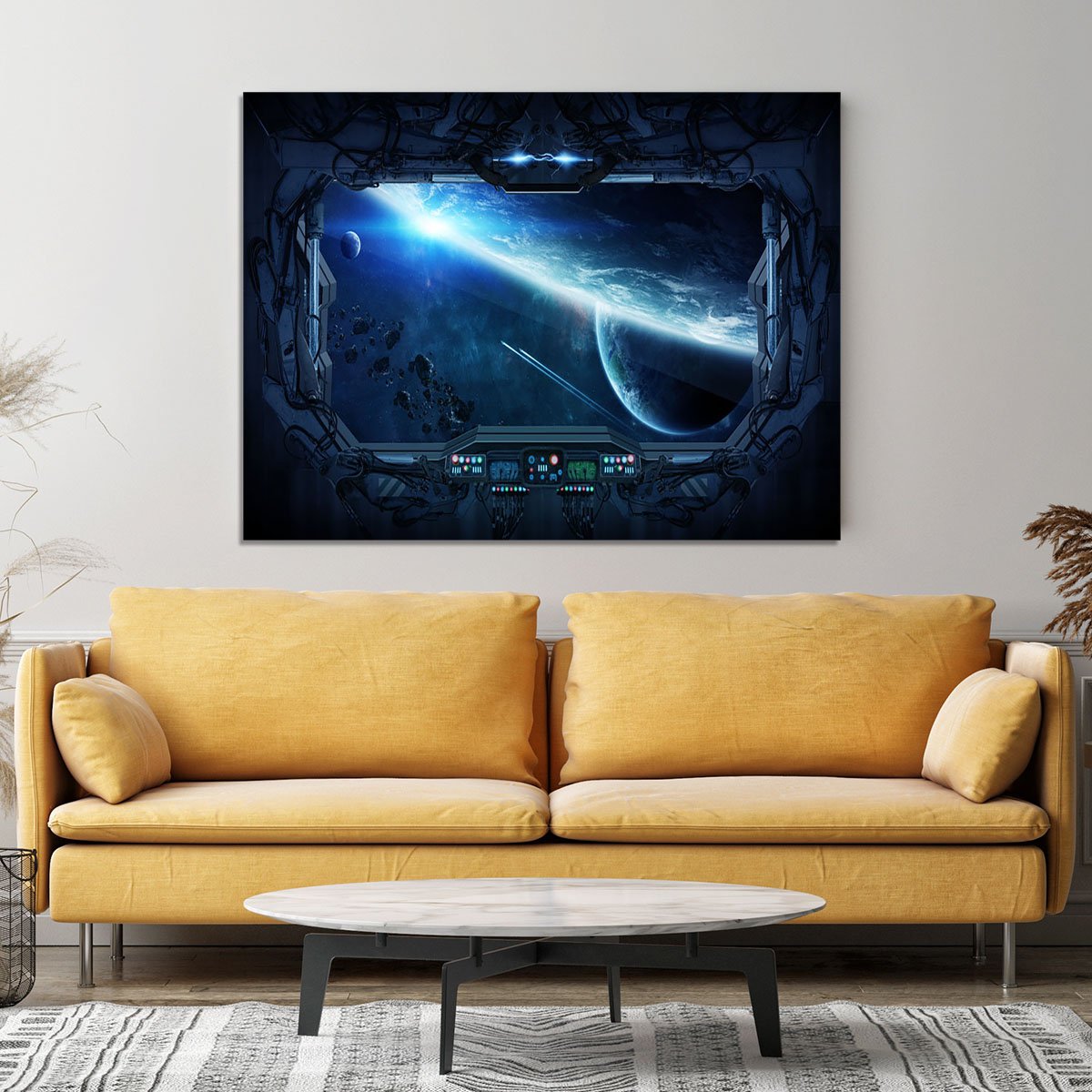 View of outer space from the window of a space station Canvas Print or Poster