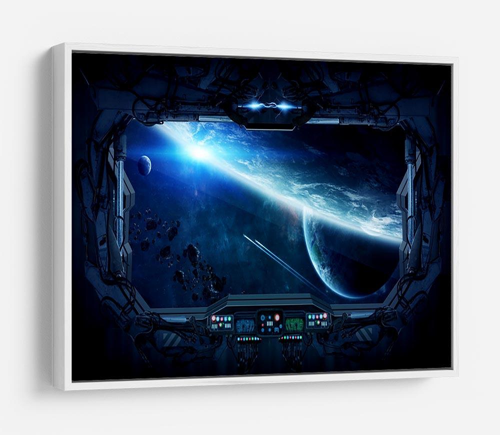 View of outer space from the window of a space station HD Metal Print