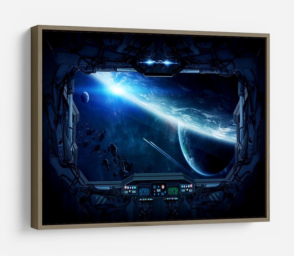 View of outer space from the window of a space station HD Metal Print