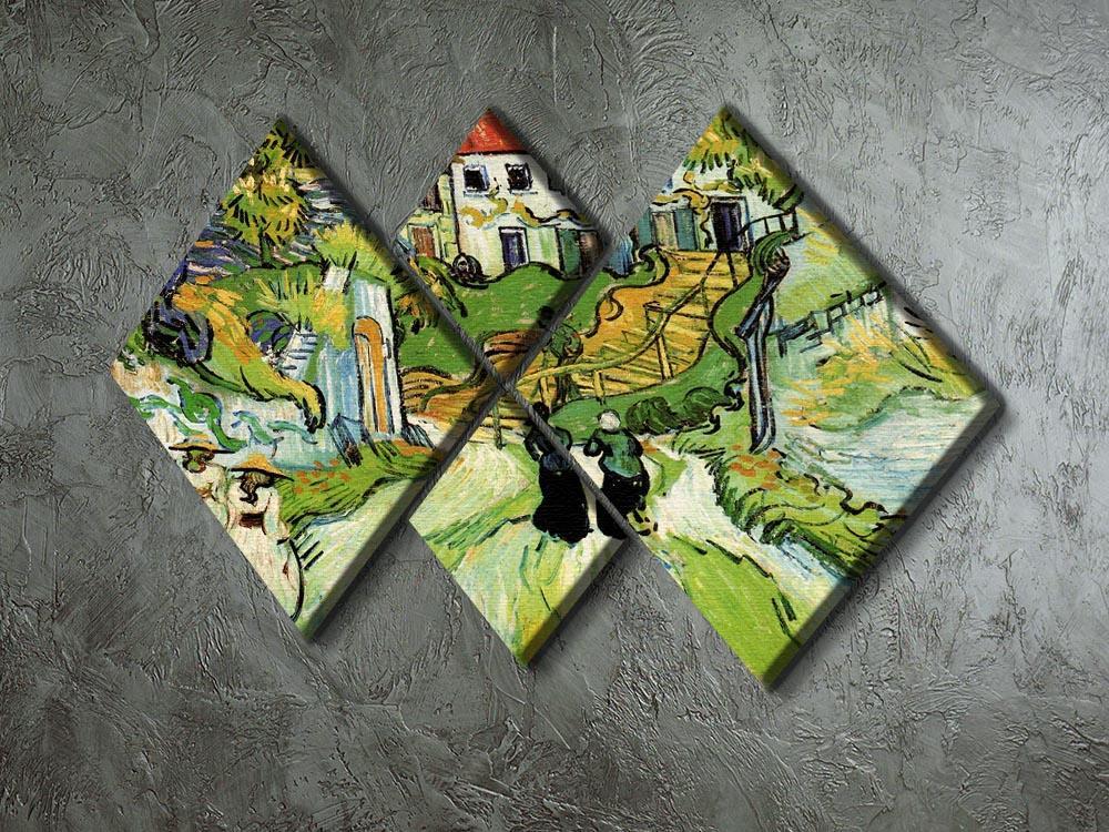 Village Street and Steps in Auvers with Figures by Van Gogh 4 Square Multi Panel Canvas - Canvas Art Rocks - 2