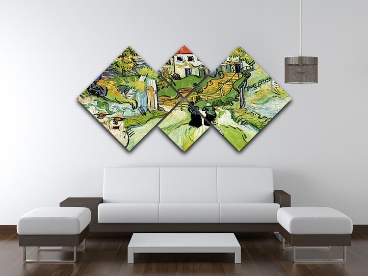 Village Street and Steps in Auvers with Figures by Van Gogh 4 Square Multi Panel Canvas - Canvas Art Rocks - 3