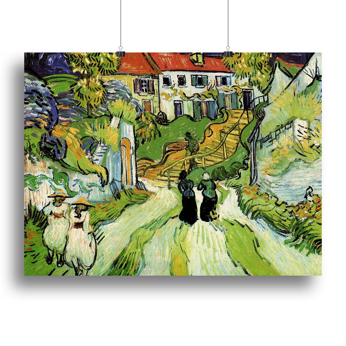 Village Street and Steps in Auvers with Figures by Van Gogh Canvas Print or Poster
