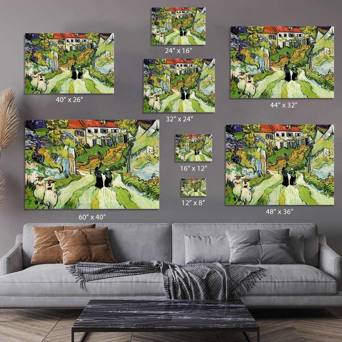 Village Street and Steps in Auvers with Figures by Van Gogh Canvas Print or Poster
