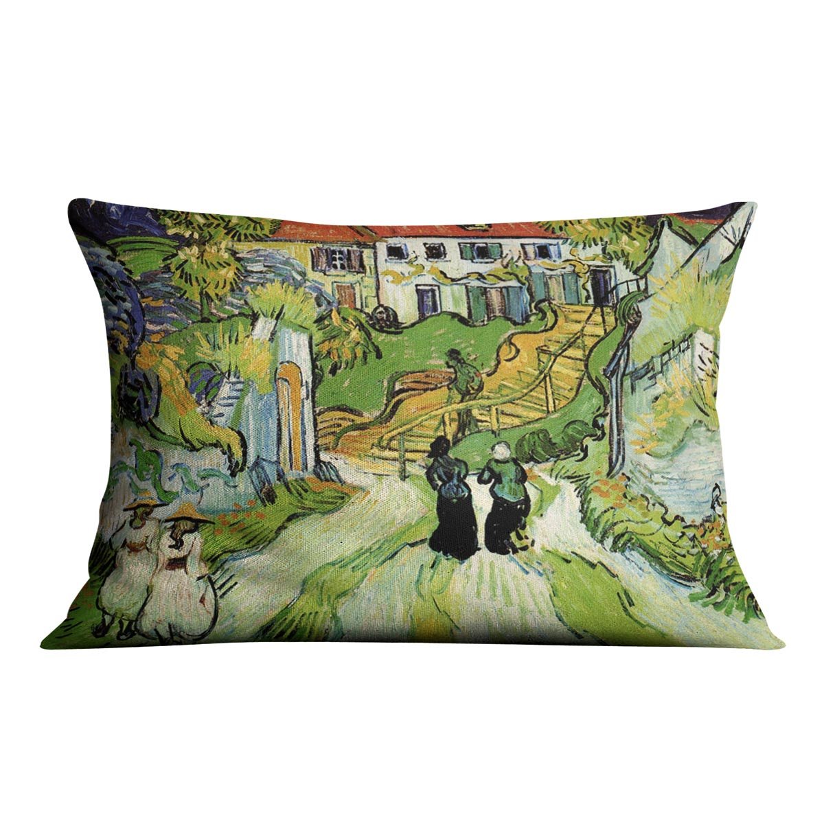 Village Street and Steps in Auvers with Figures by Van Gogh Throw Pillow