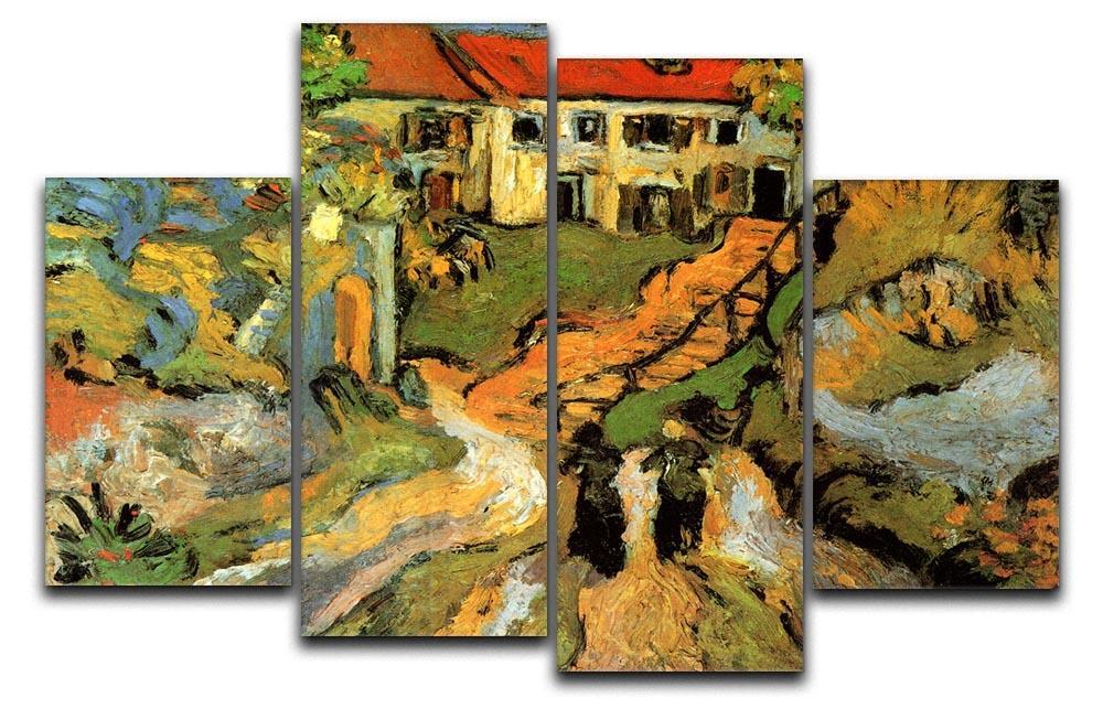 Village Street and Steps in Auvers with Two Figures by Van Gogh 4 Split Panel Canvas  - Canvas Art Rocks - 1