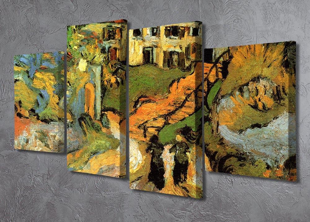 Village Street and Steps in Auvers with Two Figures by Van Gogh 4 Split Panel Canvas - Canvas Art Rocks - 2