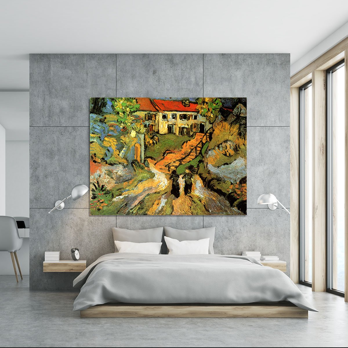 Village Street and Steps in Auvers with Two Figures by Van Gogh Canvas Print or Poster