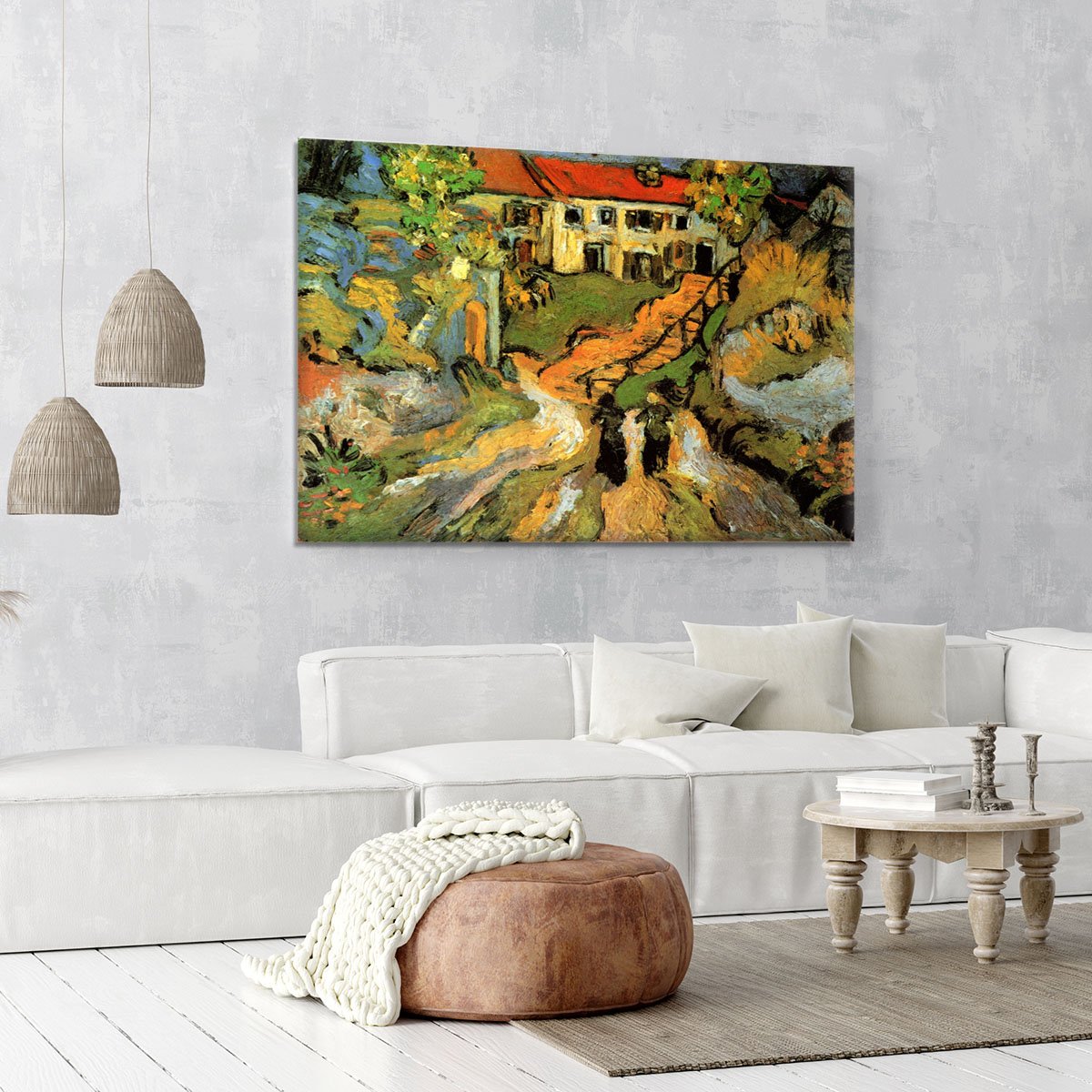 Village Street and Steps in Auvers with Two Figures by Van Gogh Canvas Print or Poster