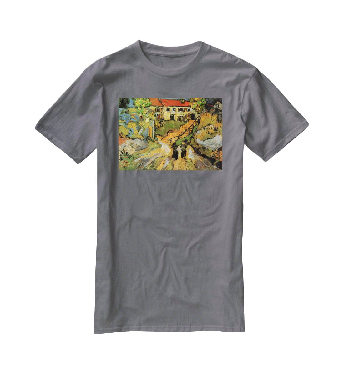 Village Street and Steps in Auvers with Two Figures by Van Gogh T-Shirt - Canvas Art Rocks - 3