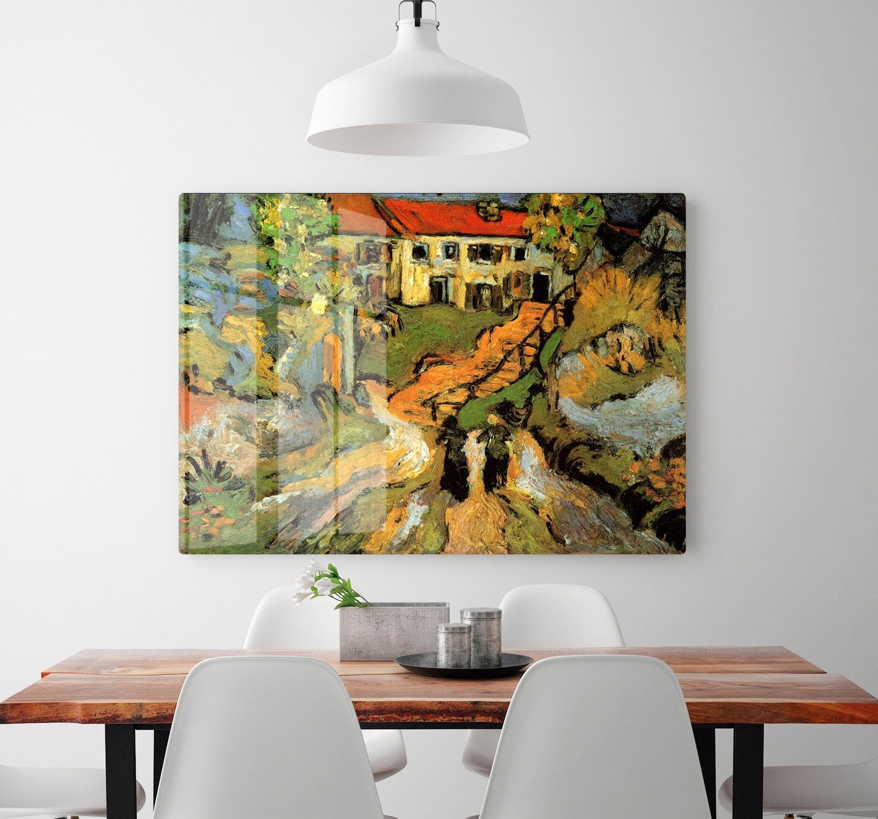 Village Street and Steps in Auvers with Two Figures by Van Gogh HD Metal Print