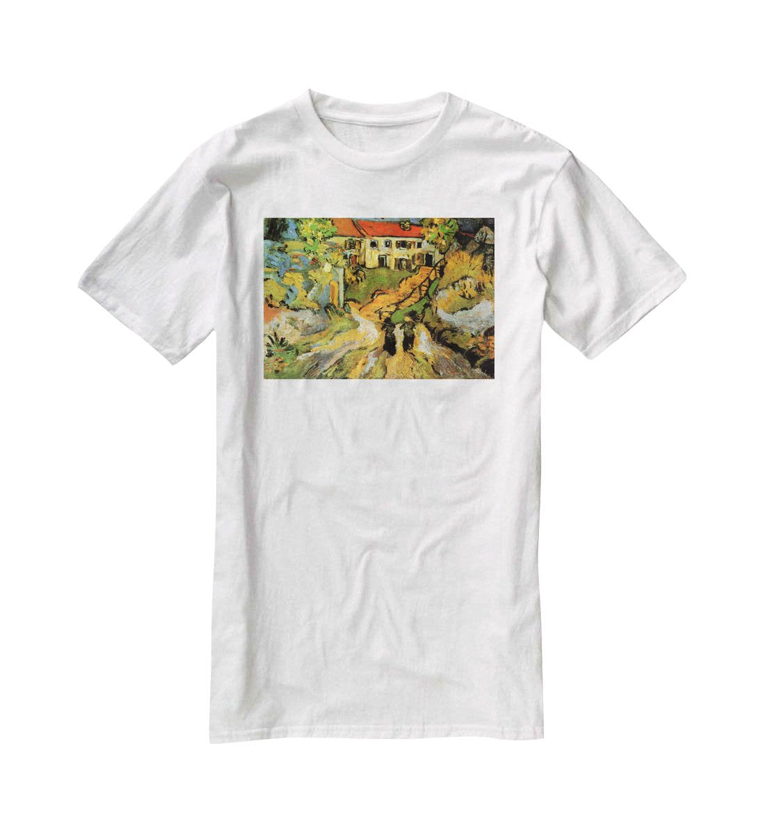 Village Street and Steps in Auvers with Two Figures by Van Gogh T-Shirt - Canvas Art Rocks - 5