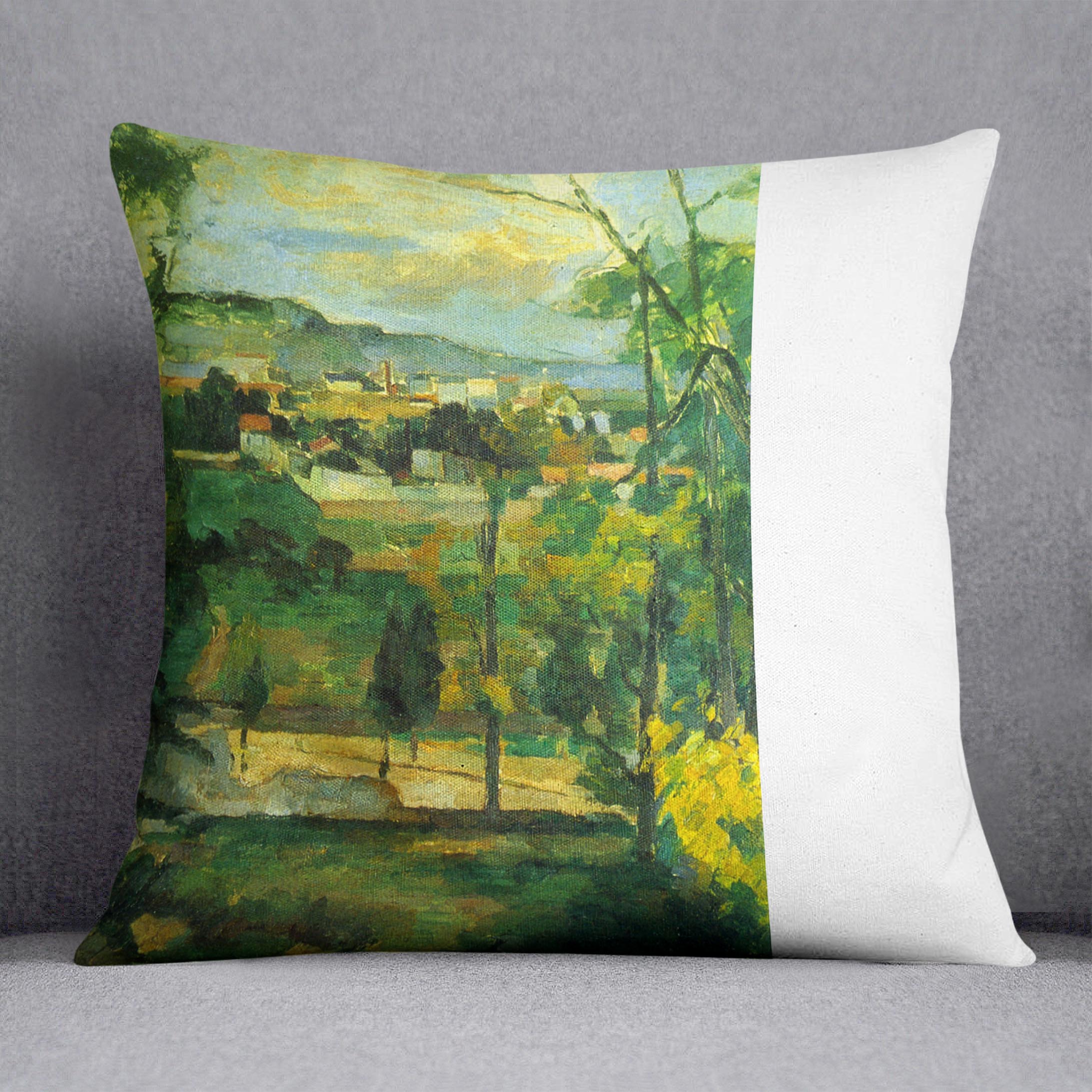 Village behind the trees Ile de France by Cezanne Cushion - Canvas Art Rocks - 1