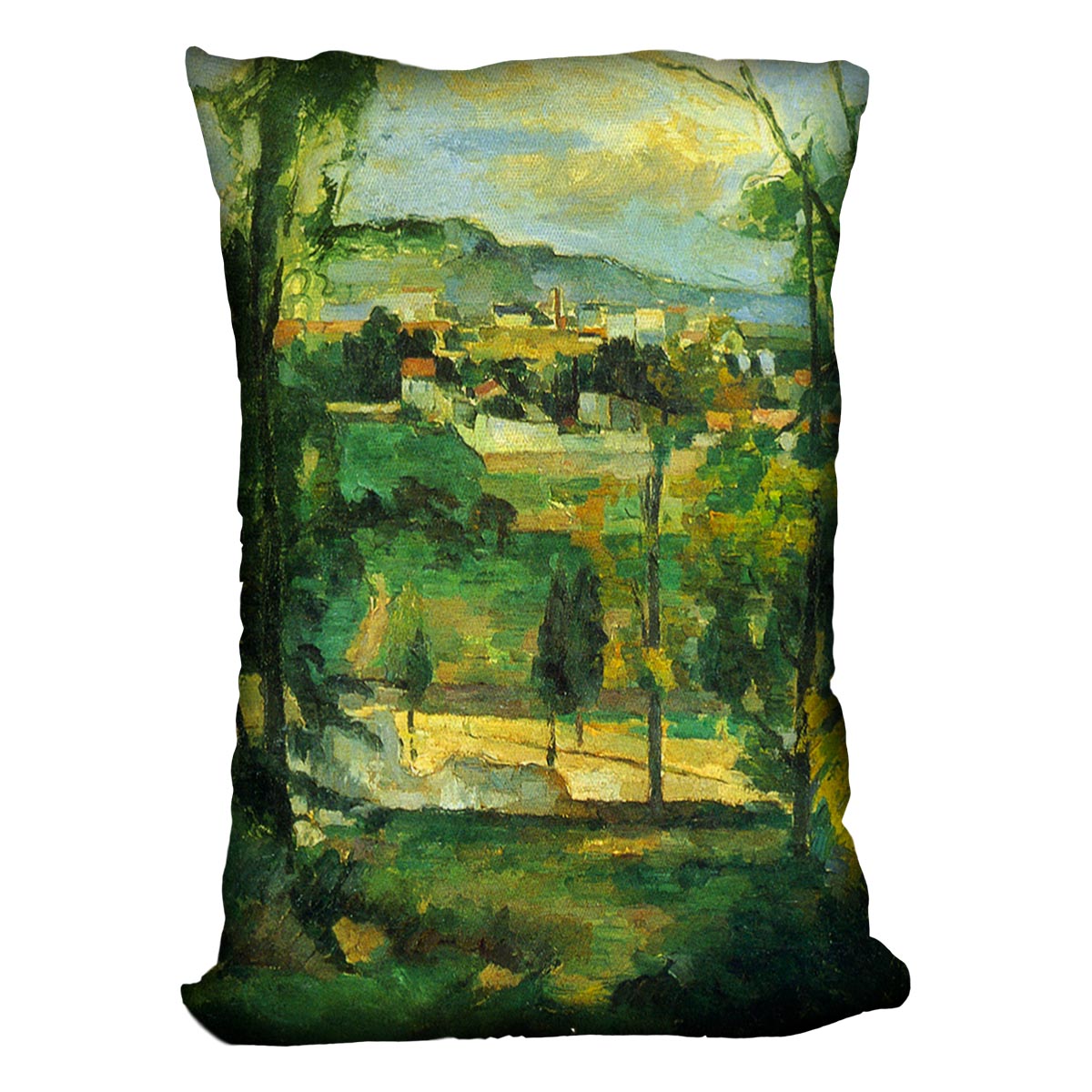 Village behind the trees Ile de France by Cezanne Cushion - Canvas Art Rocks - 4