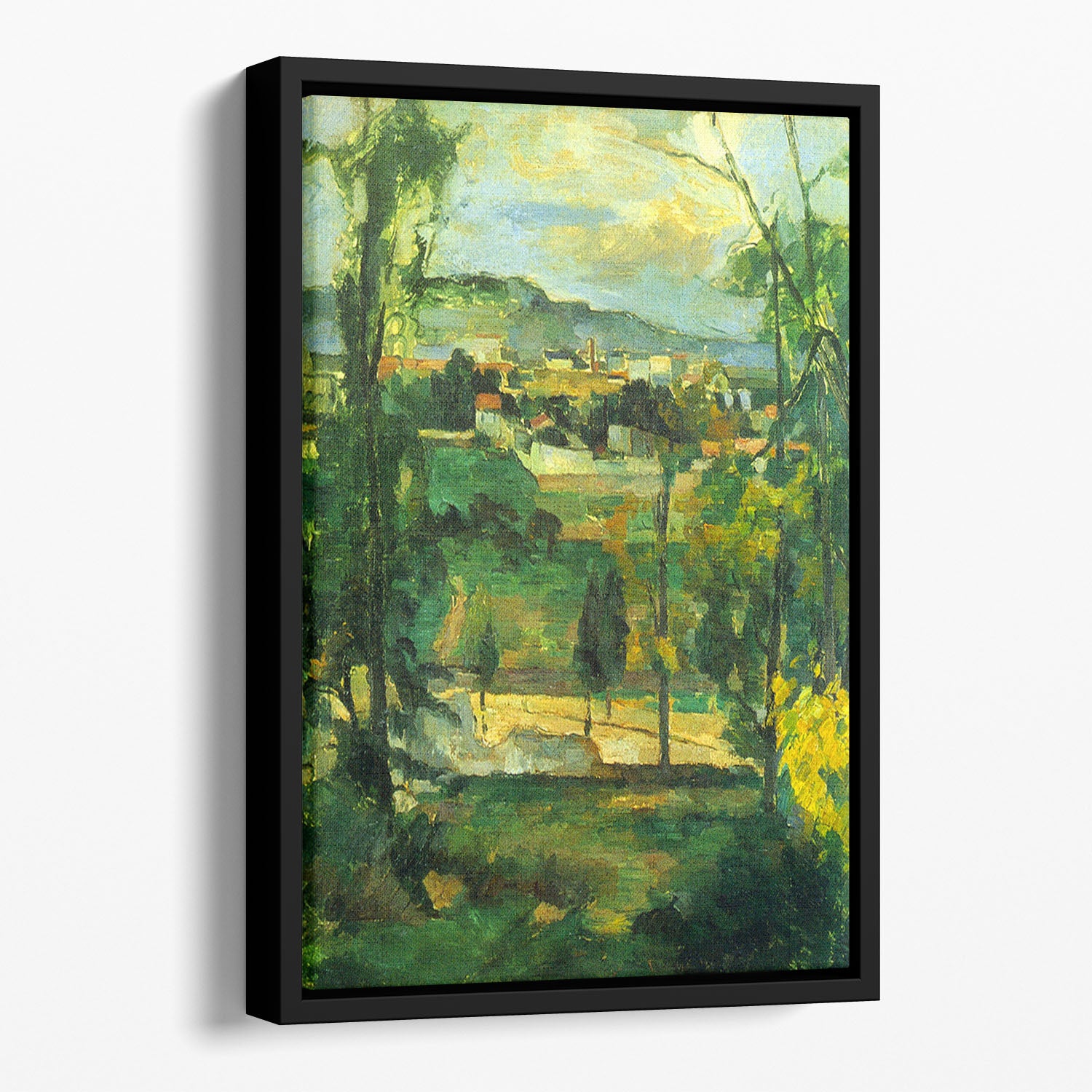 Village behind the trees Ile de France by Cezanne Floating Framed Canvas - Canvas Art Rocks - 1