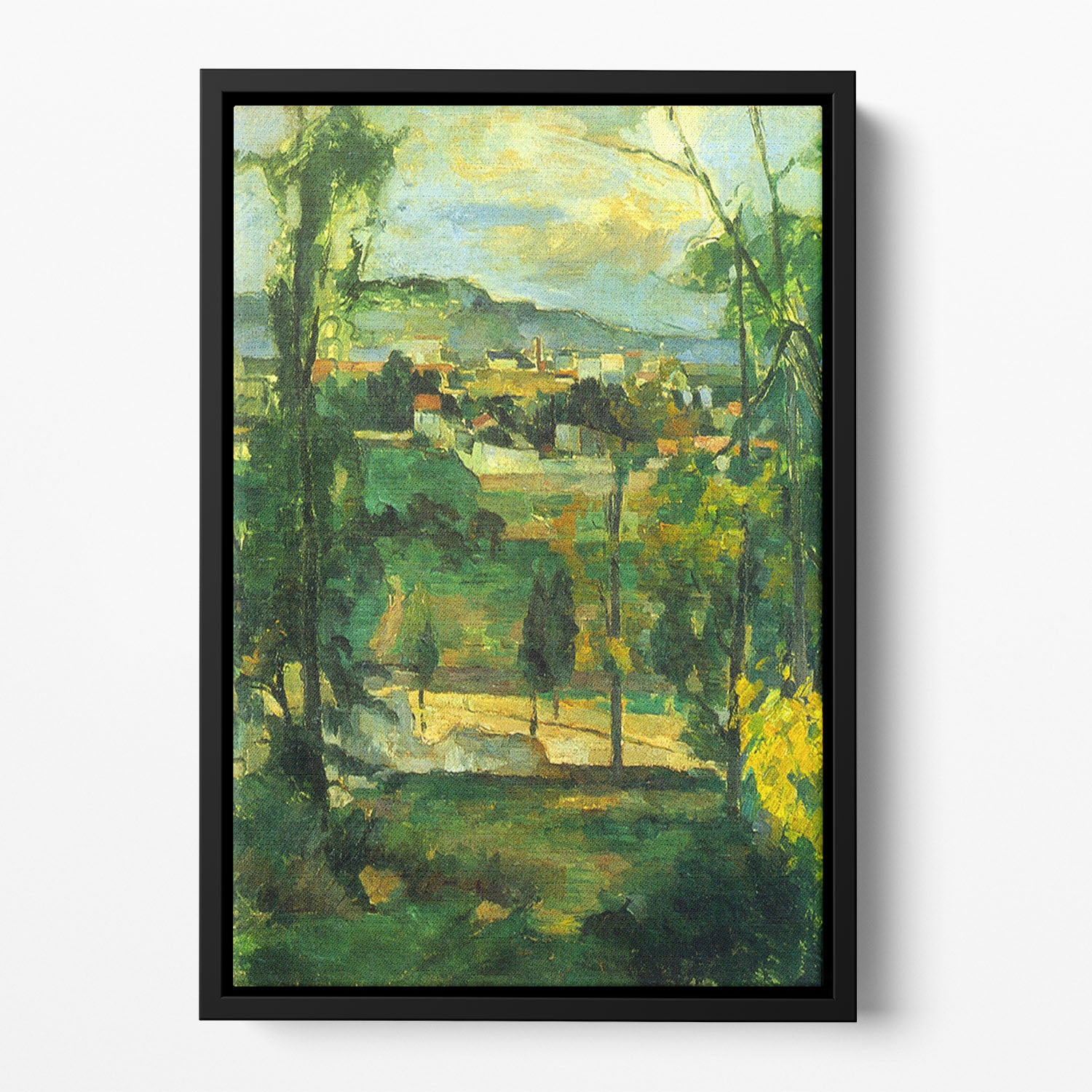 Village behind the trees Ile de France by Cezanne Floating Framed Canvas - Canvas Art Rocks - 2