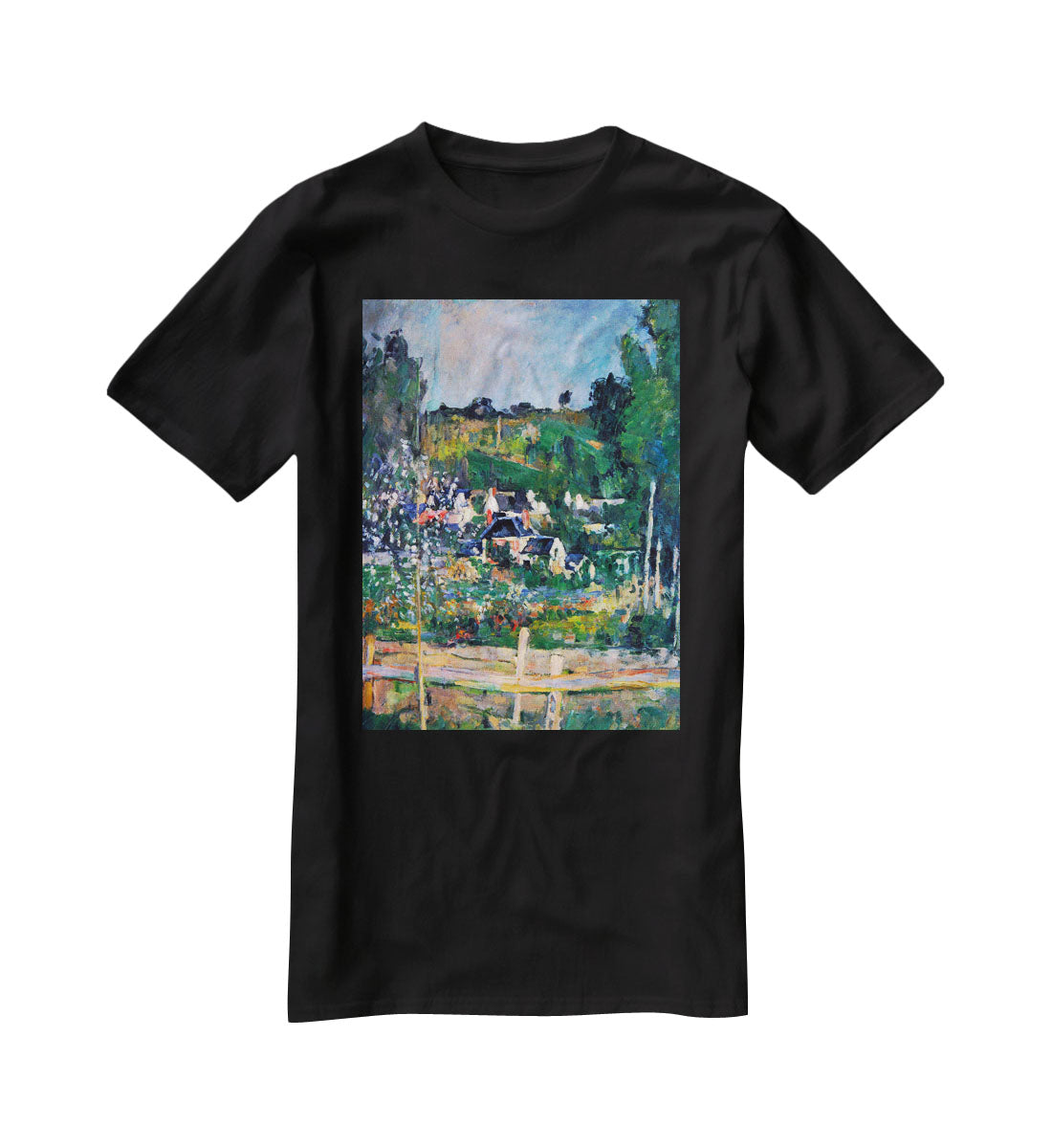 Village behind the view of Auvers-sur-Oise The Fence by Cezanne T-Shirt - Canvas Art Rocks - 1