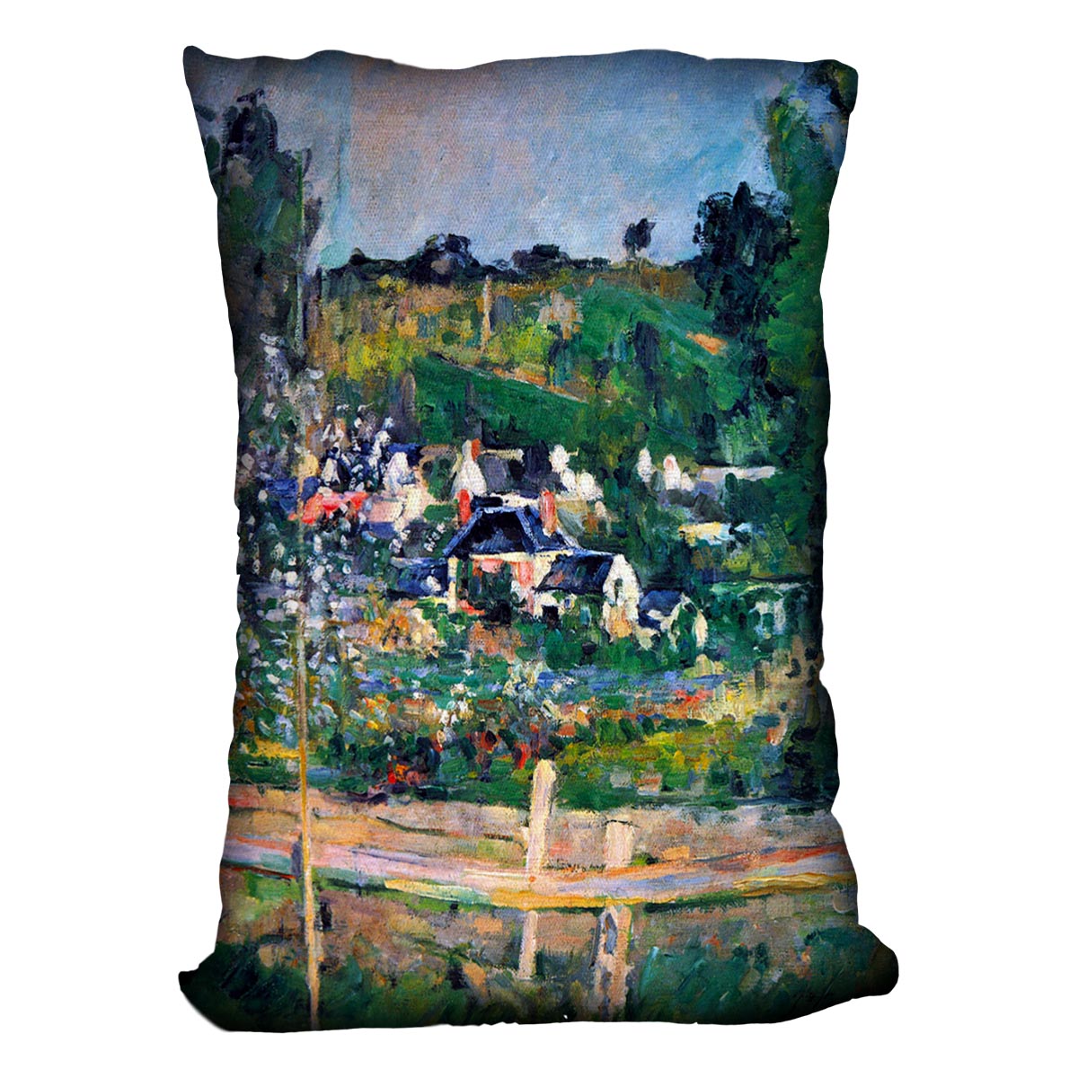Village behind the view of Auvers-sur-Oise The Fence by Cezanne Cushion - Canvas Art Rocks - 4